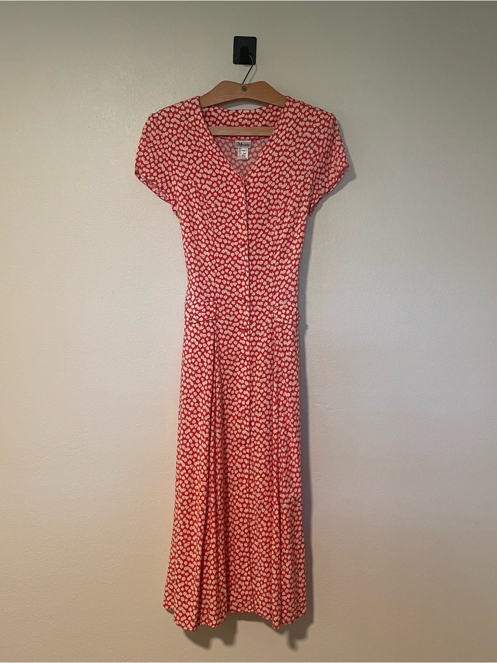 Vintage Red Floral Button-Front Maxi Dress